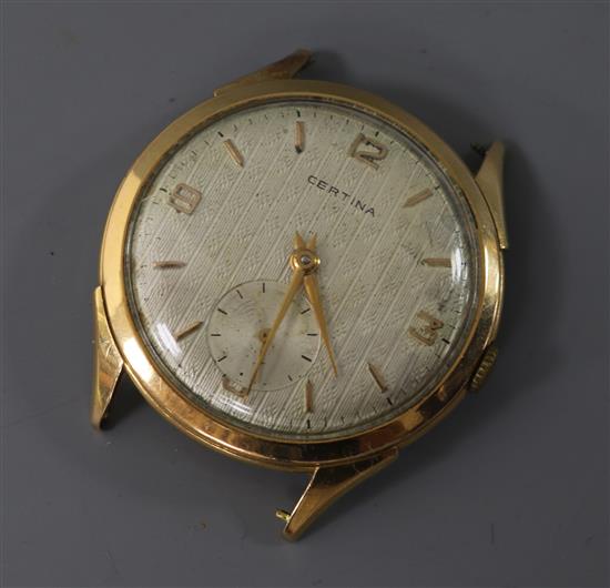 A gentlemans 9ct gold Certina manual wind wrist watch, no strap